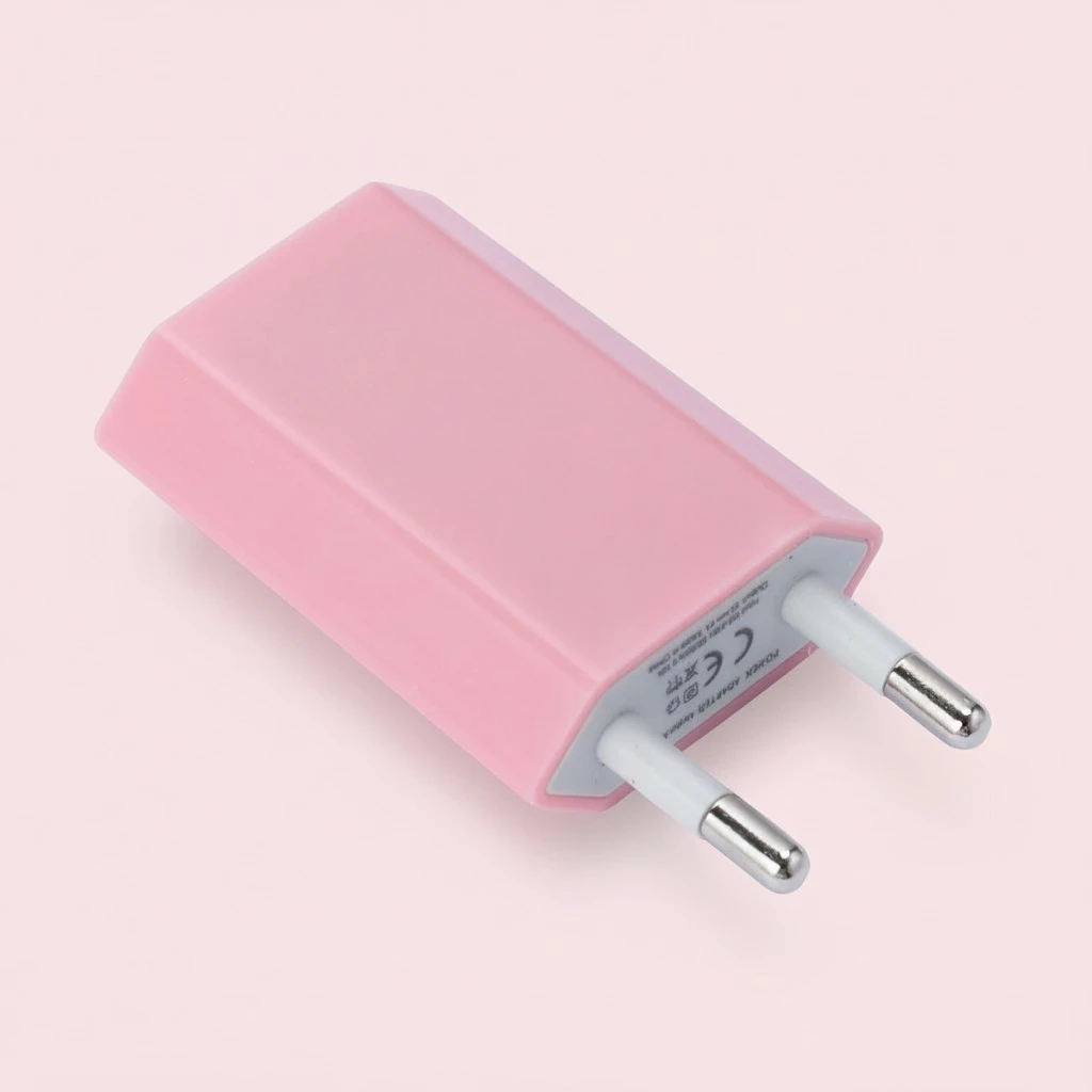 Upgrade Portable 1A Universal USB Power Ports Wall Adapter USB Wall Charger Fast Charger Adapter with EU Plug (Pink)
