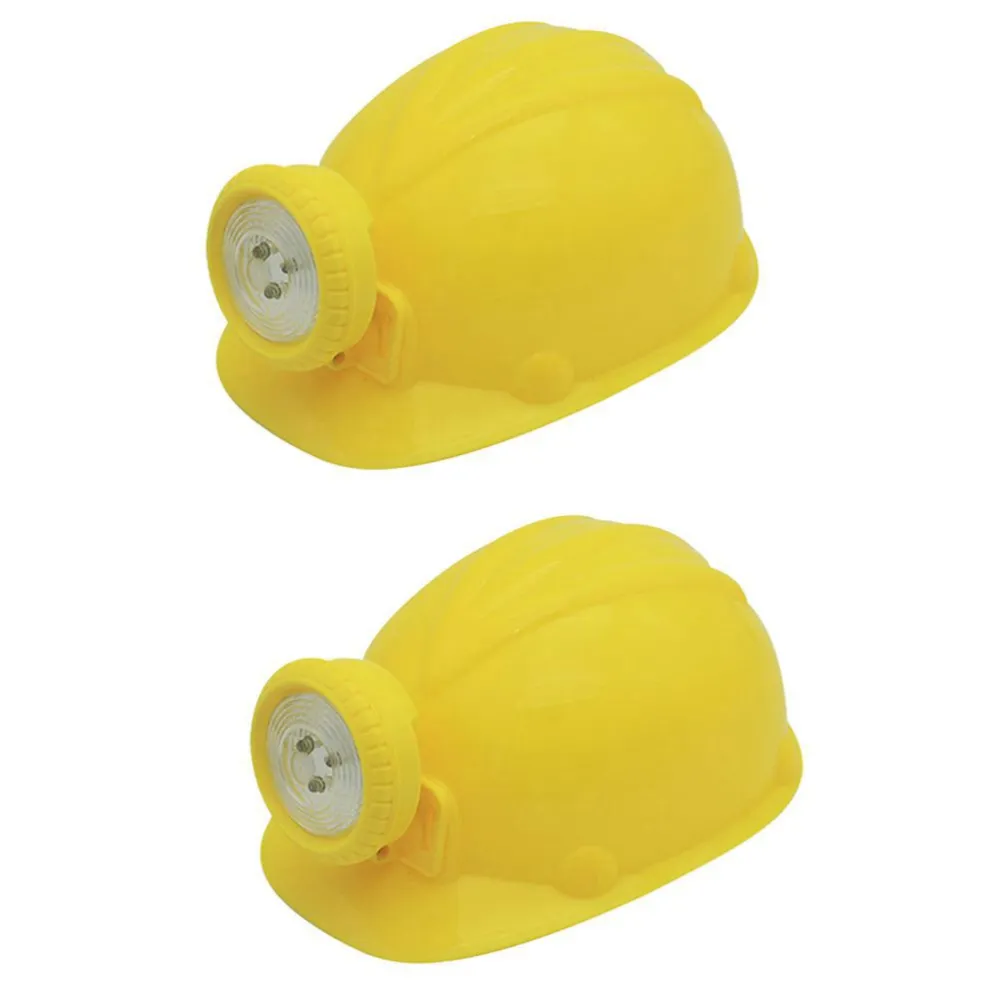 2Pcs Simulation Miner Helmet Kids Helmet Toy Role Play Safety Helmet Toy Photography Props without Battery for Kids Children Yellow