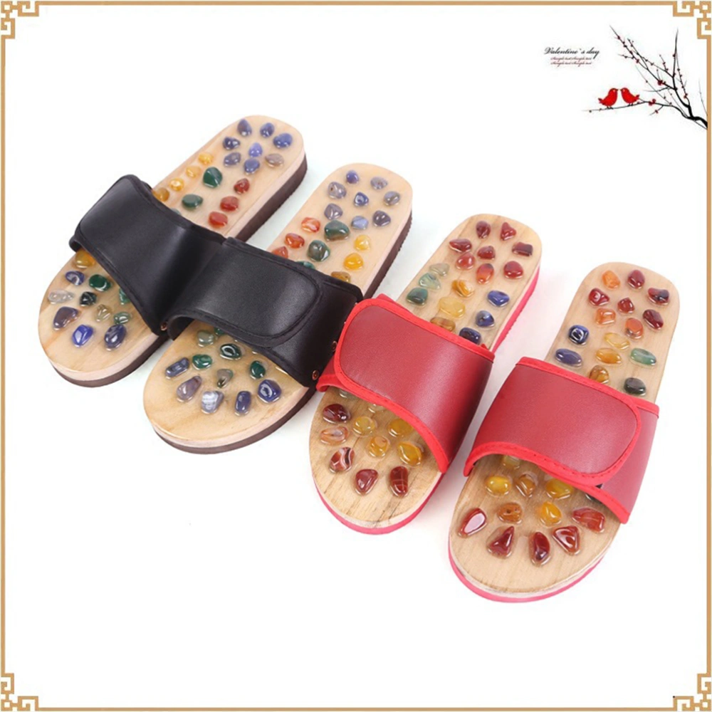 1 Pair Foot Sole Acupoints Relax Sandals Health Care Shoes Natural Agate Massage Slippers (Black 42 Yards)