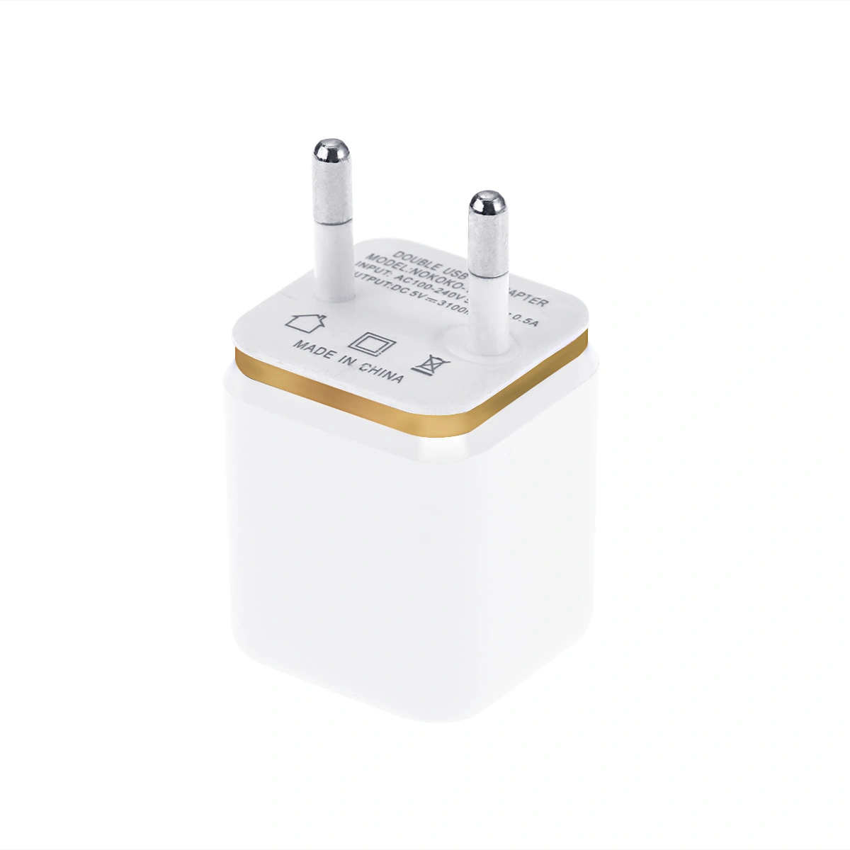 Dual USB Charger 2.1A Home Travel Rapid USB Power Adapter Charger Plug for Smart Phone with EU Plug (Golden Edge)