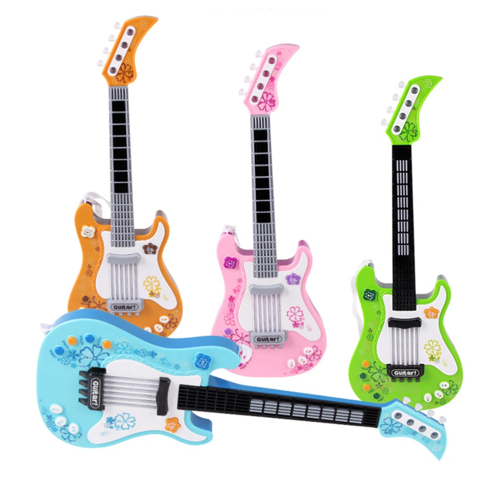 Children's Simulation Bass Player Guitar Music Instrument Early Educational Toys Music Electronic Guitar with Lights for Kids Gift Enhlish Language Packaged Not Included Battery(Pink)