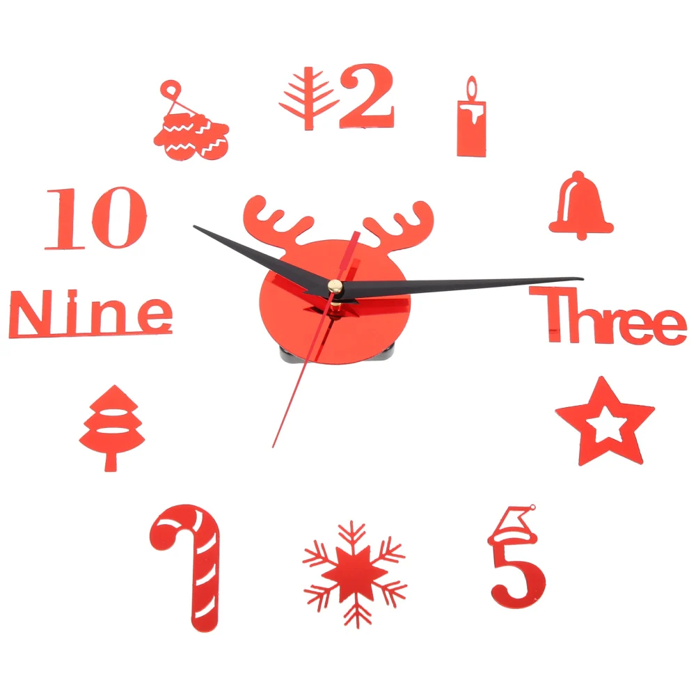 1 Set DIY Wall Clock 3D Frameless Christmas Style Wall Background Clock No Battery