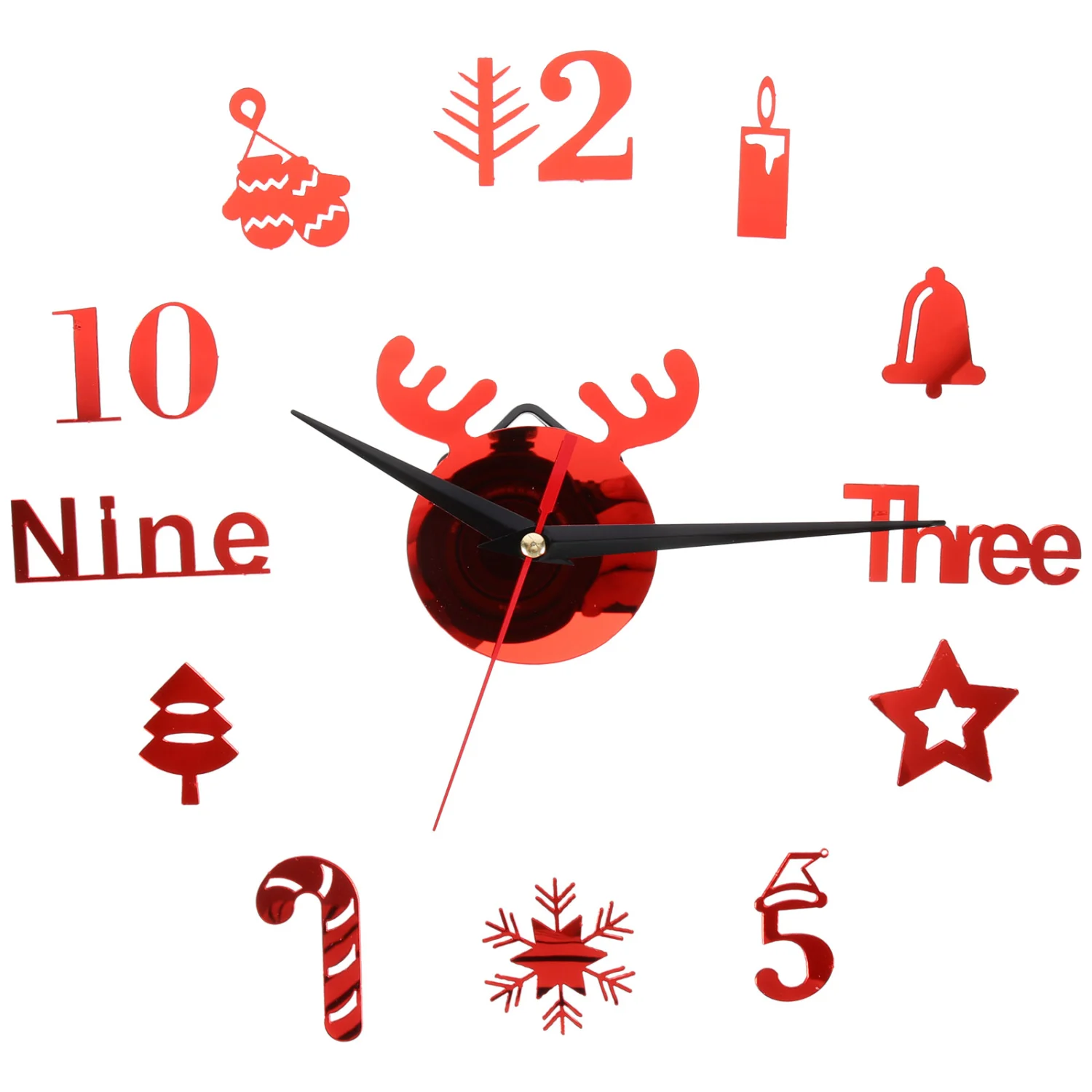 1 Set DIY Wall Clock 3D Frameless Christmas Style Wall Background Clock No Battery