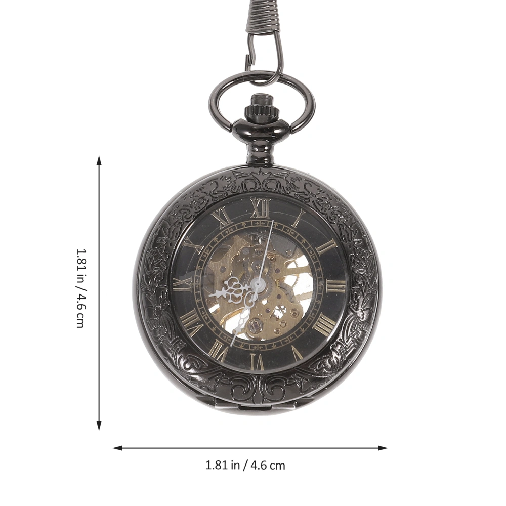 Vintage Retro Style Unisex Men Women Skeleton Round Dial Automatic Mechanical Pocket Watch with Removable Chain