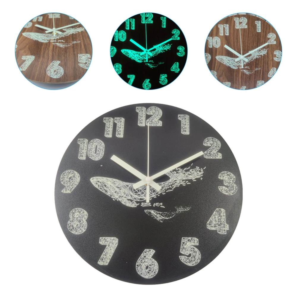 Household Wall Hanging Wood Clock Silent Luminous Wall Clock Decorative Whale Pattern Clock Craft