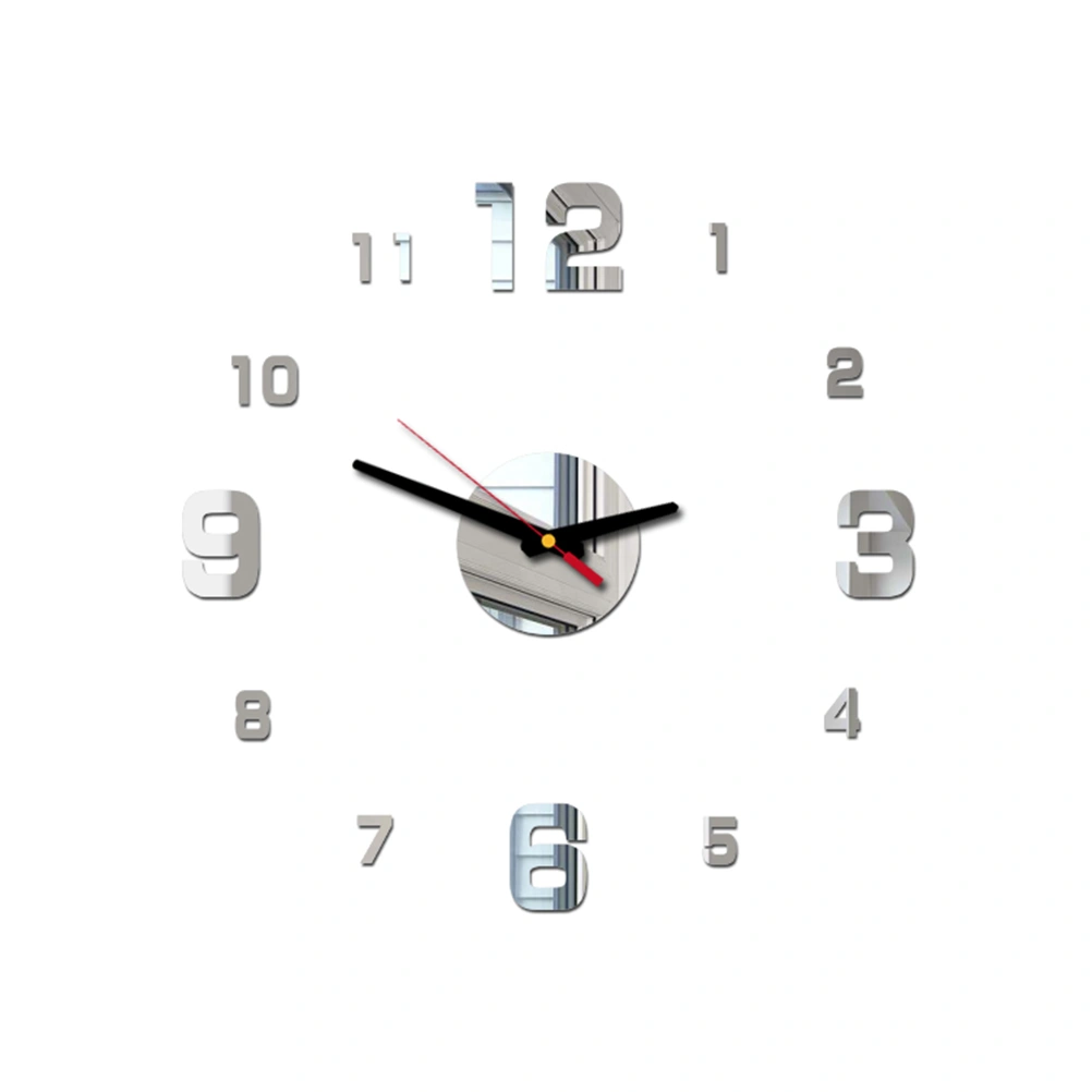 Frameless DIY Wall Clock Arabic Numbers Adhesive Modern Art Wall Clock Silent 3D Acrylic Sticker Home Decorations for Living Room Bedroom - Silver (GZ-087A)
