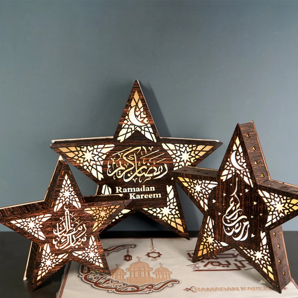 Wooden Star Shape Night Light Muslim Eid Wall Light LED Decorative Lamp Gifts for Home Party Festival (Large)