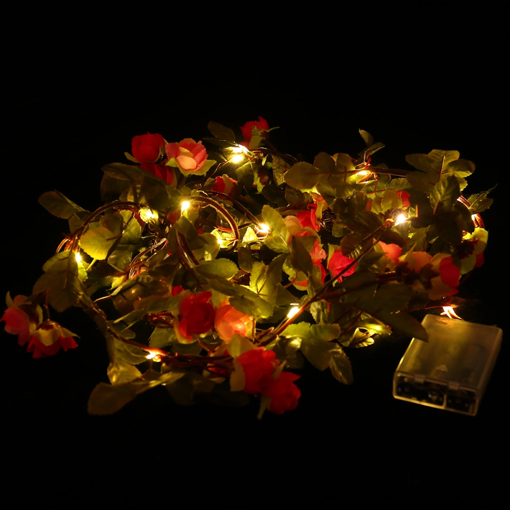 1pc String Lights Copper Wire Light Artificial Flower Star Bud Flower Vine LED Light String Cane Flower Lights without Battery for Christmas Decorations (Rosy)