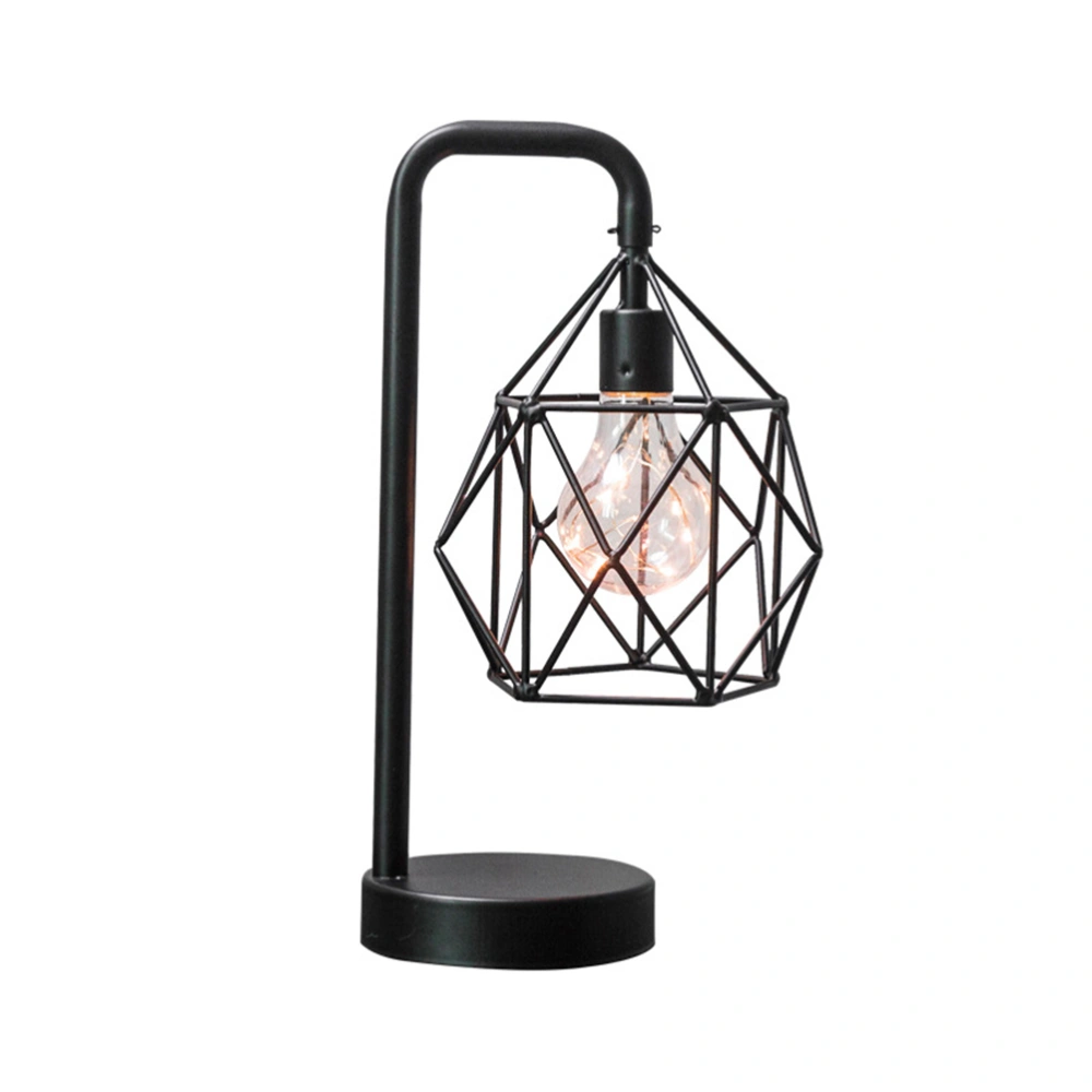 1pc Retro Iron Desk Lamp Light Geometric Iron Lamp for Home Bedroom (Black without Battery)