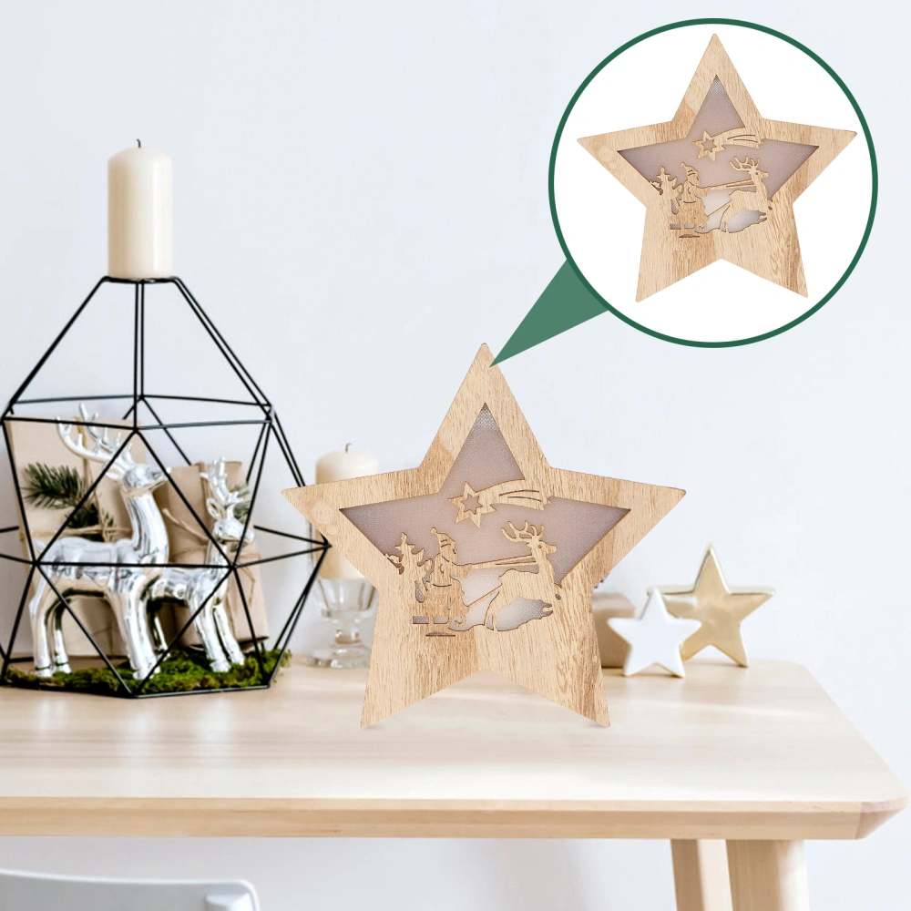 1Pc Luminous Pentagram Decor Christmas LED Light Adornment Chic Wooden Craft