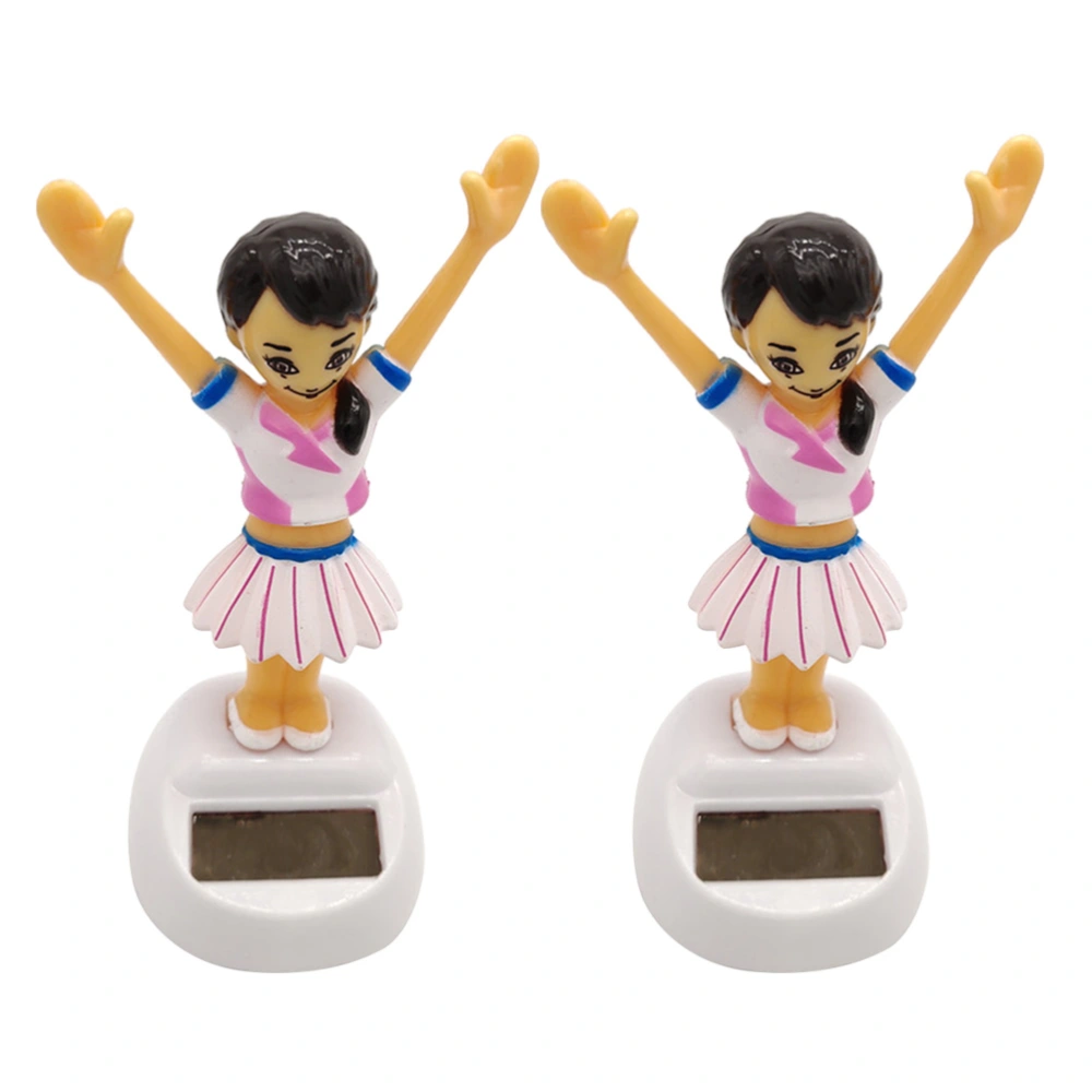 2pcs Girl Raising Hand Design Swing Car Ornament Creative Solar Powered Car Interior Decor Swing Gift Desktop Ornament