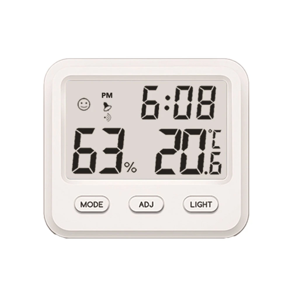 Indoor Thermometer Hygrometer with Clock for Home Office Baby Room without Battery (White)