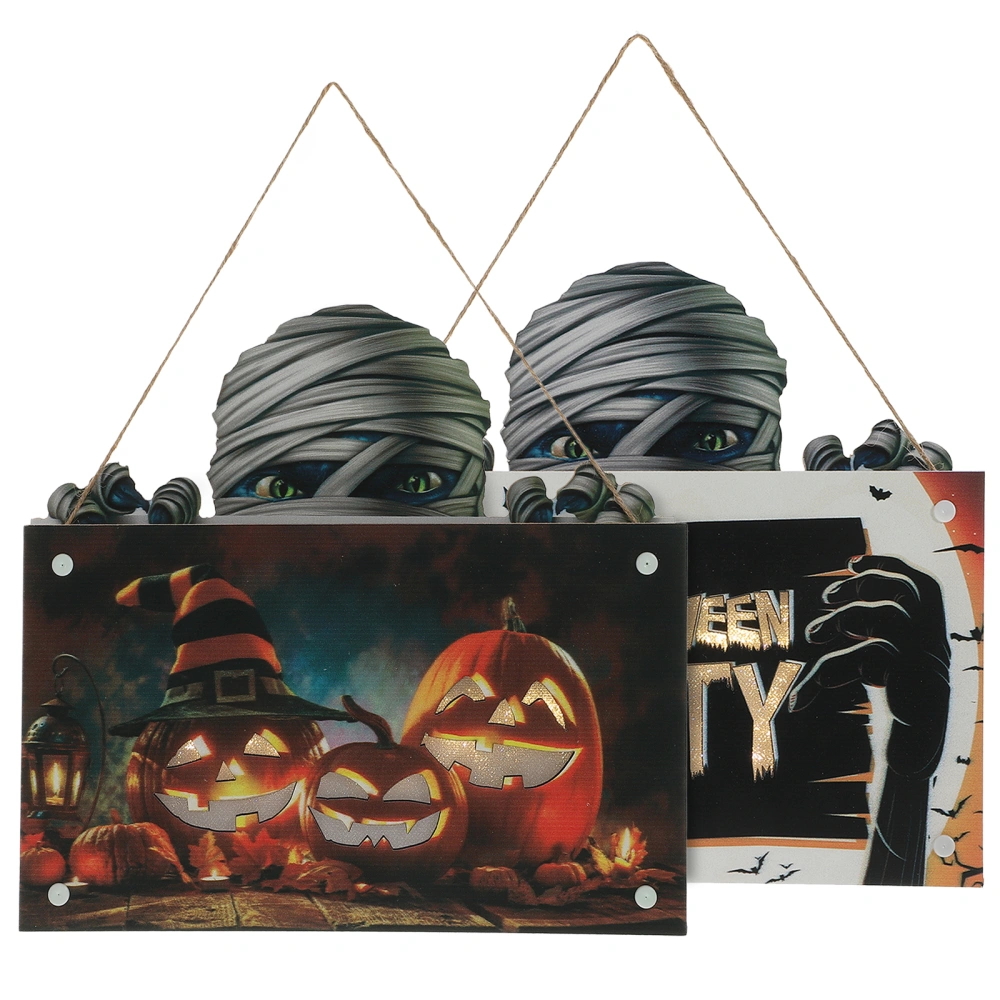 2pcs Halloween Sign Lighted Front Door Sign Doorplate Halloween Party Hanging Decor