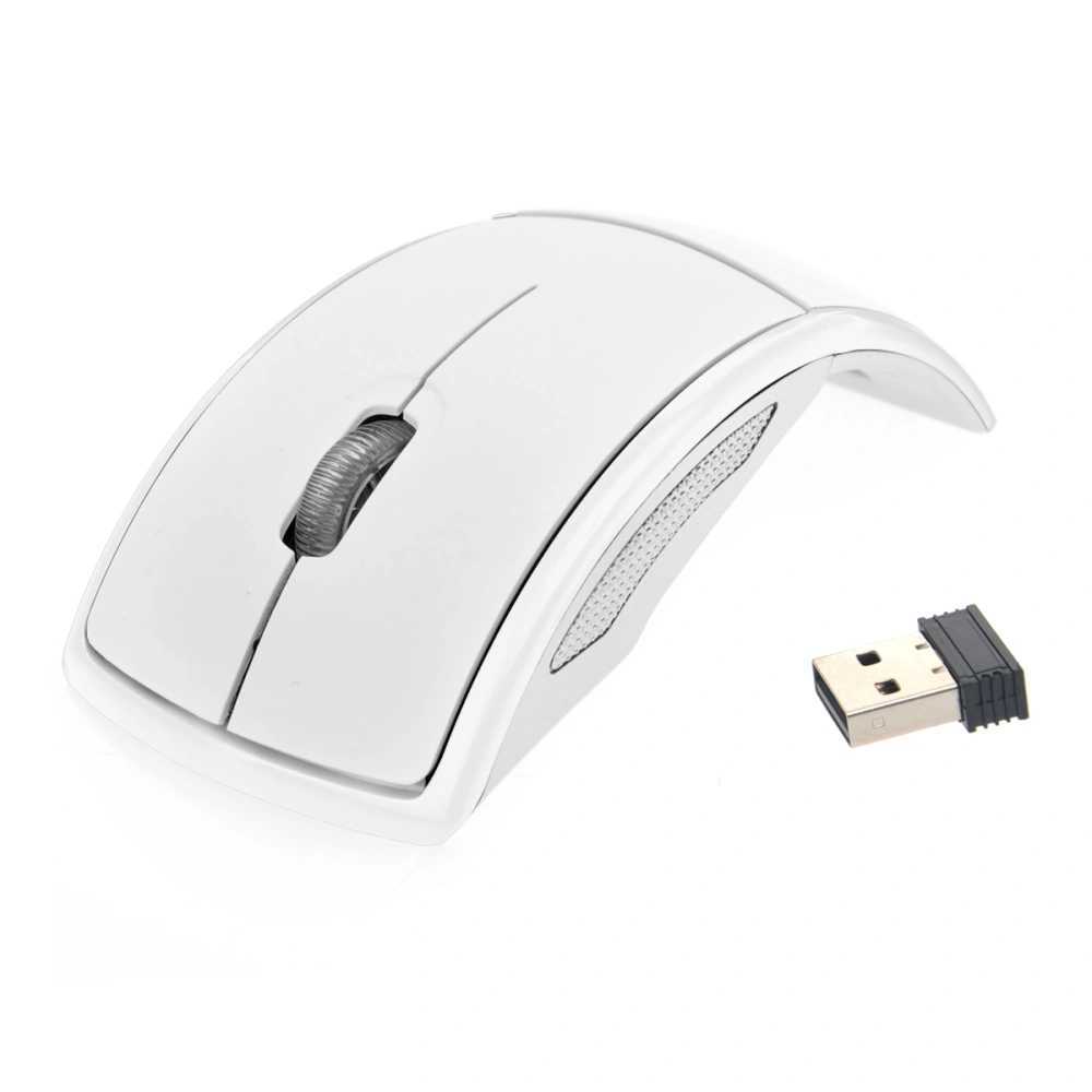 Ultra-thin 2.4GHz Wireless Folding Foldable Arc Optical Mouse with USB Receiver for PC /Laptop /MacBook (White)