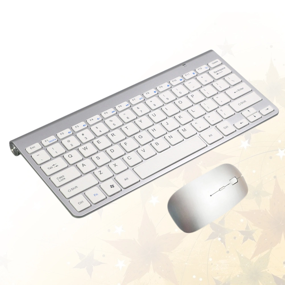 2.4G Mini Keyboard Wireless Keyboard Ultra-thin Keyboard with Mouse for Home Office (Silver)