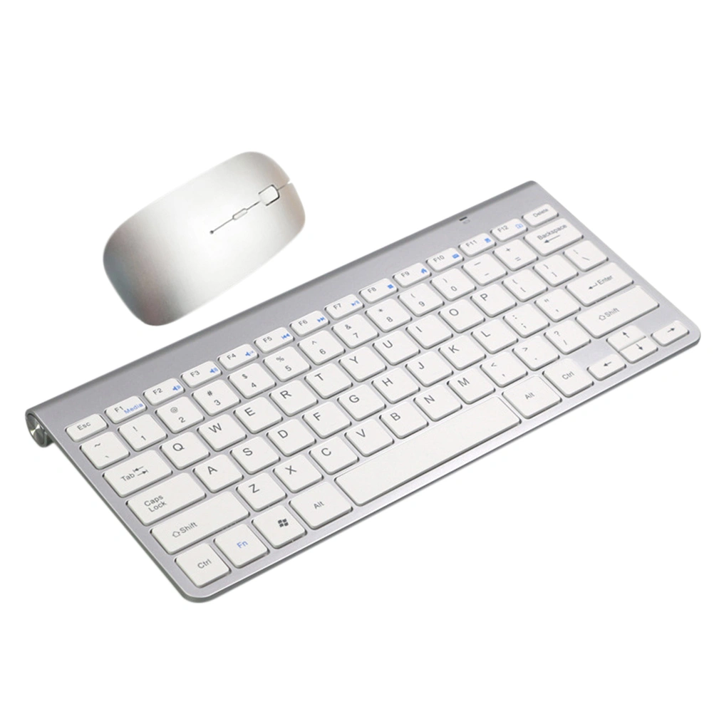2.4G Mini Keyboard Wireless Keyboard Ultra-thin Keyboard with Mouse for Home Office (Silver)