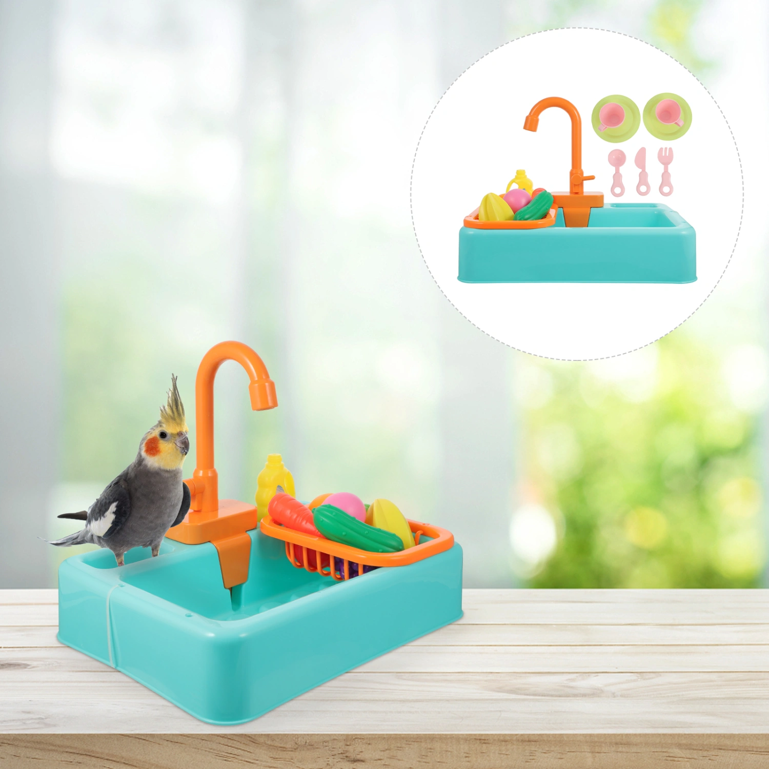 1 Set of Birds Bathing Tub Automatic Faucet Water Shower Basin No Battery