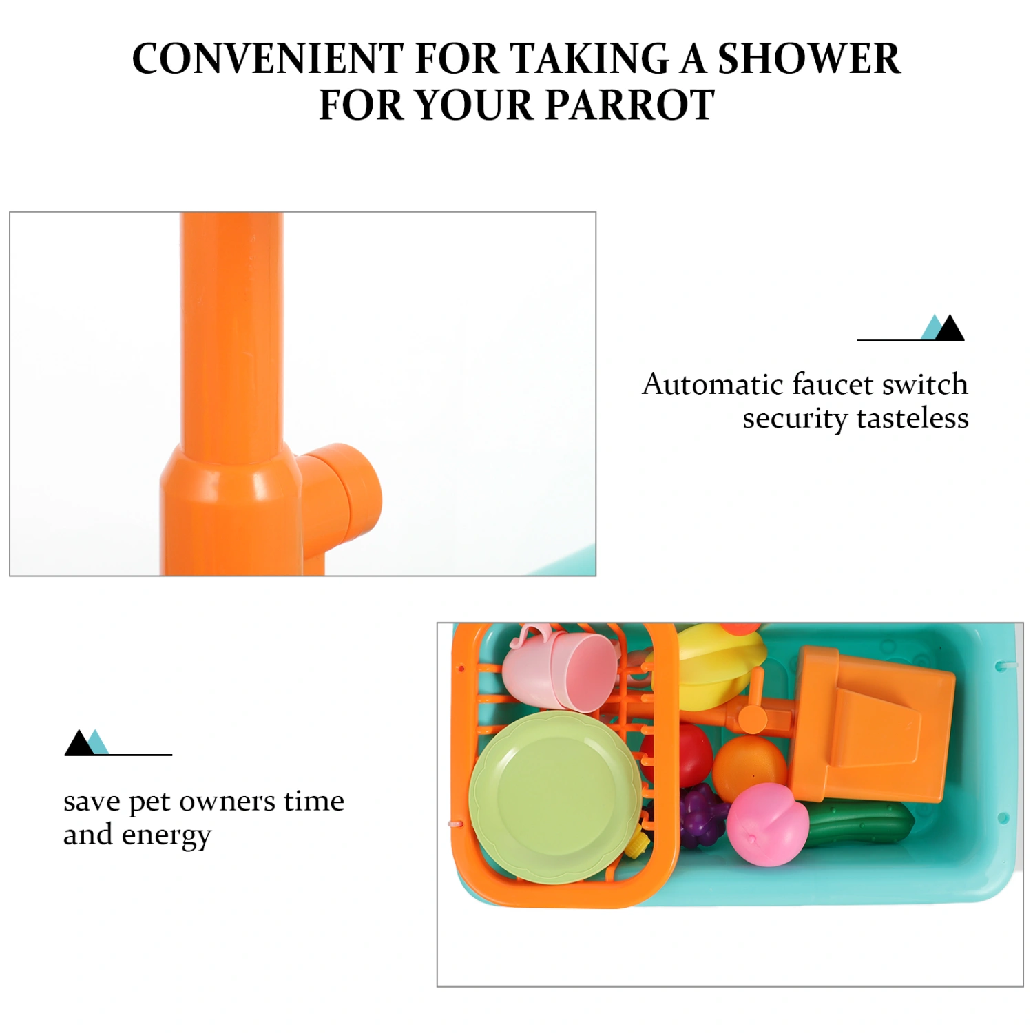 1 Set of Birds Bathing Tub Automatic Faucet Water Shower Basin No Battery