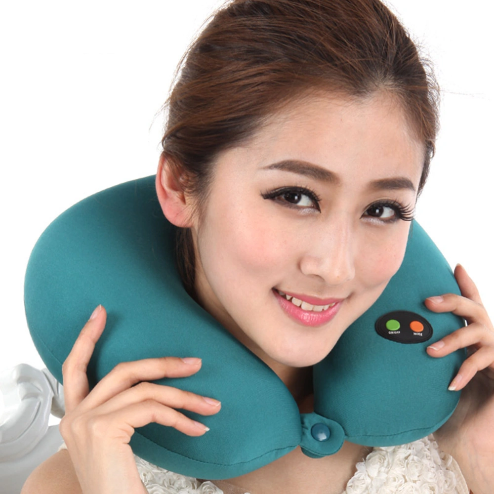 Electric U-shaped Pillow Neck Support Pillow 6 Model Cushion for Home Office without Battries (Green)