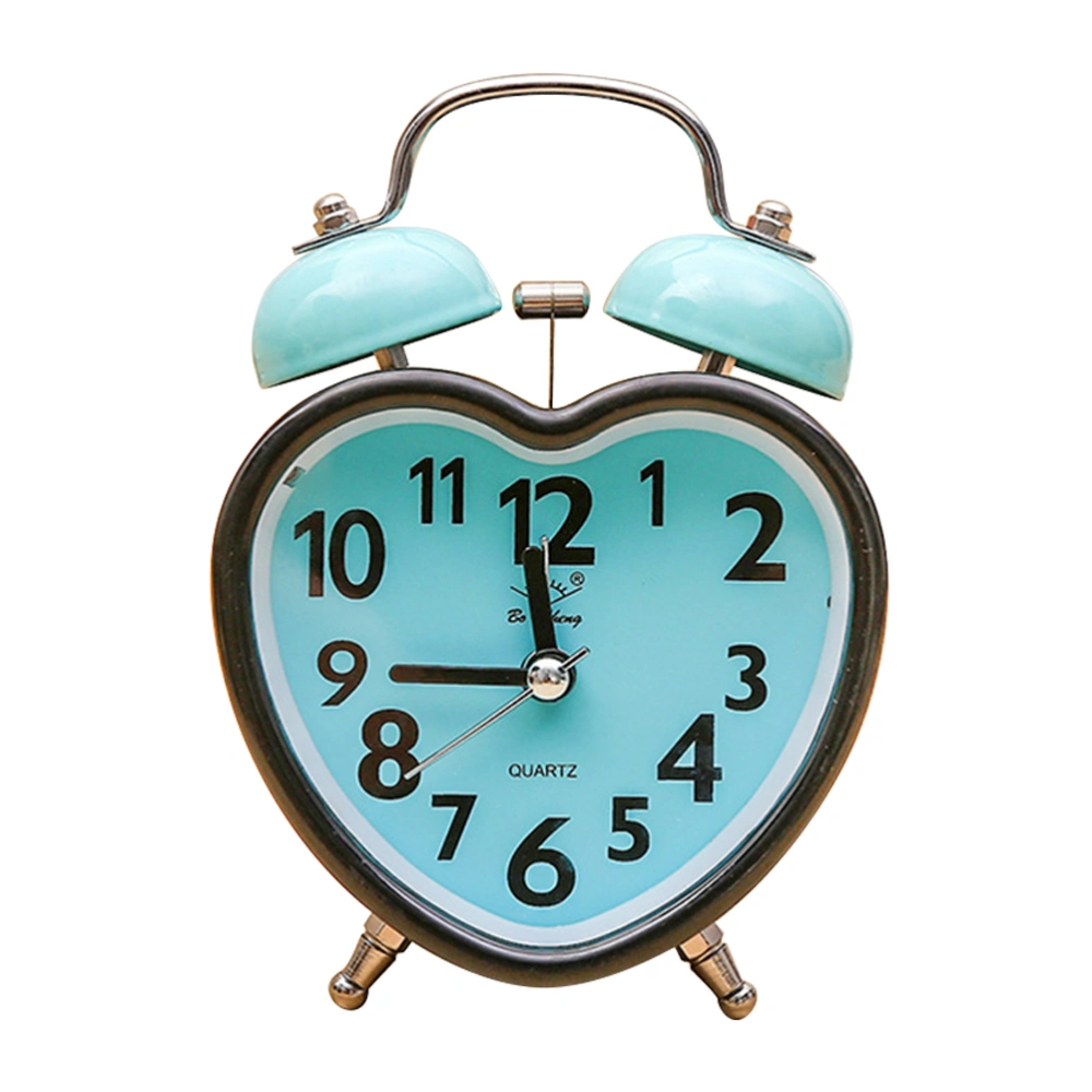 1PC Creative Heart Shape Metal Alarm Clock Desktop Ring Bell Clock Fashion Alarm Clock with Night Light for Home Students Bedroom Without Battery (Random Color)