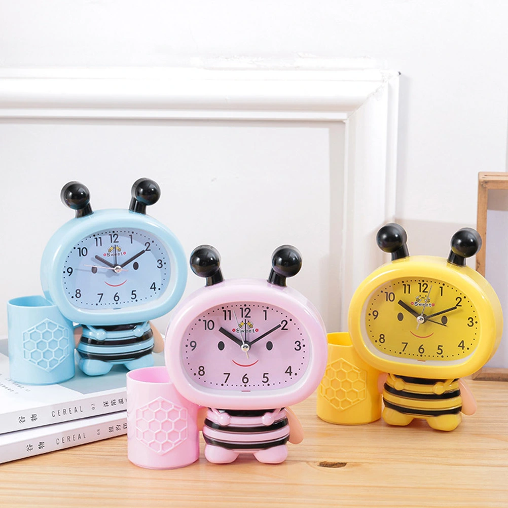 1Pc Fashion Bee Shaped Desktop Digital Alarm Clock with Sounds Control Temperature Pen Holder Without Battery(Sky- Blue)