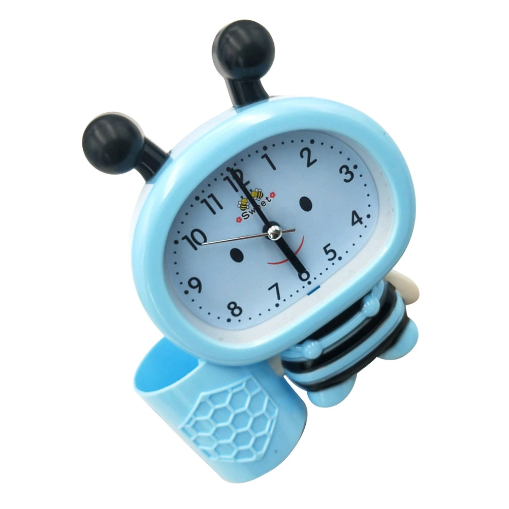 1Pc Fashion Bee Shaped Desktop Digital Alarm Clock with Sounds Control Temperature Pen Holder Without Battery(Sky- Blue)