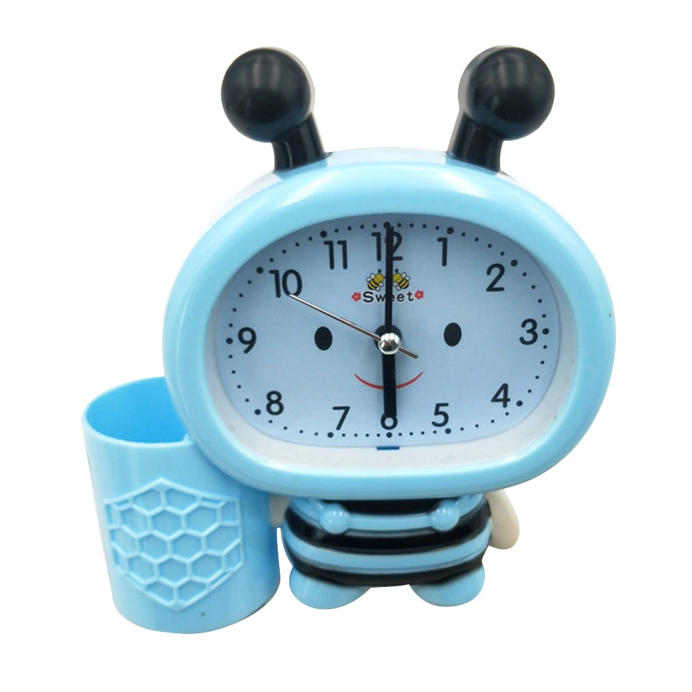 1Pc Fashion Bee Shaped Desktop Digital Alarm Clock with Sounds Control Temperature Pen Holder Without Battery(Sky- Blue)