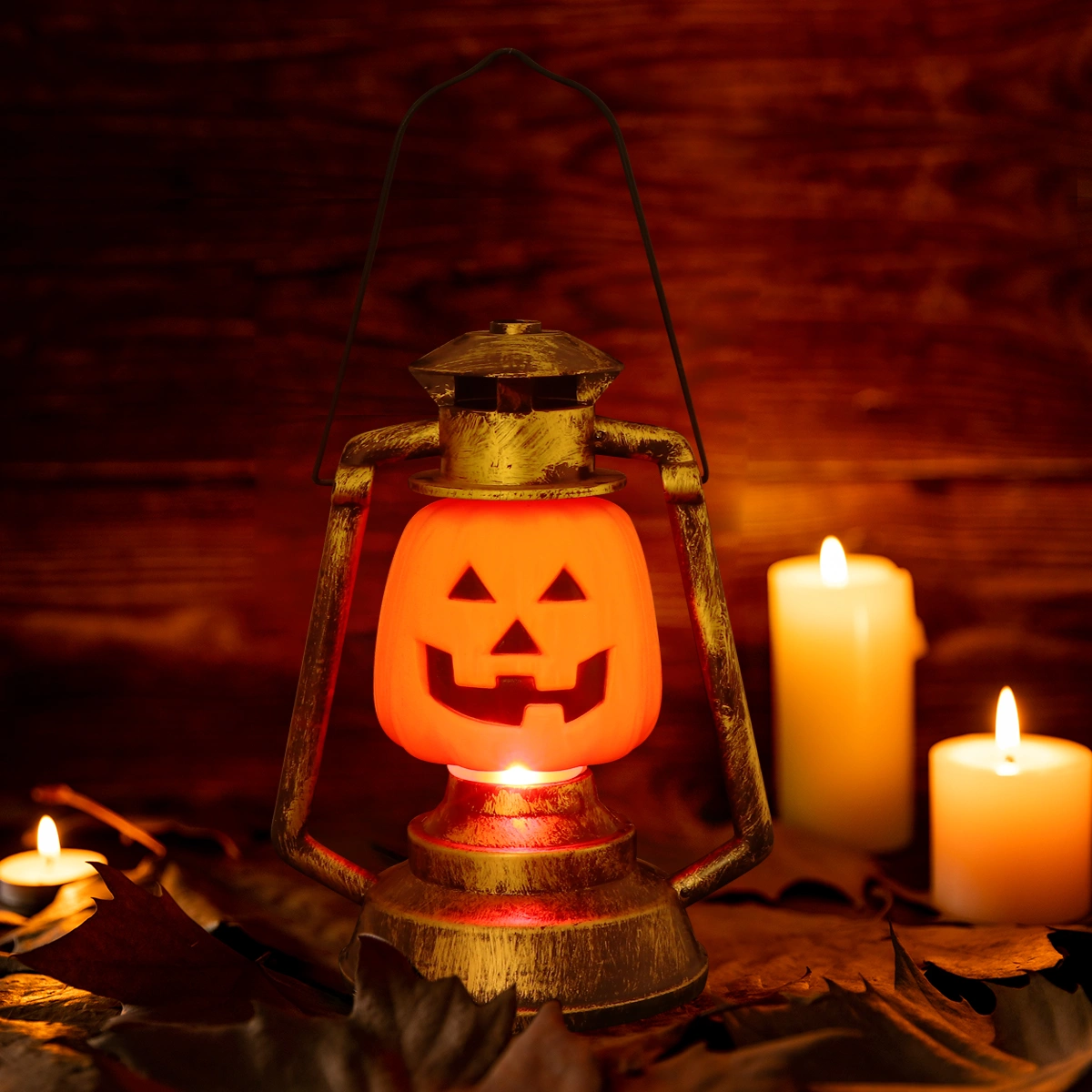1pc Halloween Themed Kerosene Lamp Decorative Pumpkin Lights Scary Night Lamp