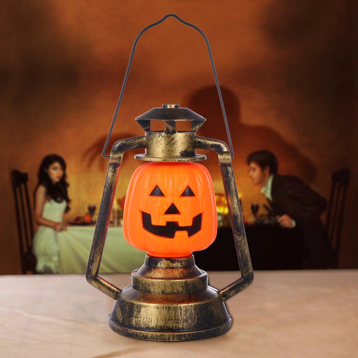 1pc Halloween Themed Kerosene Lamp Decorative Pumpkin Lights Scary Night Lamp