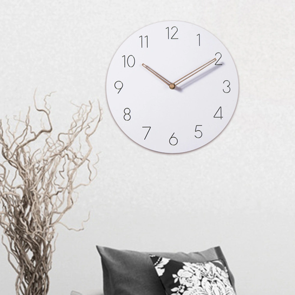 Simple Mute Wooden Wall Clock Round Creative Quartz Clock for Home Bedroom Living Room without Battery (White)