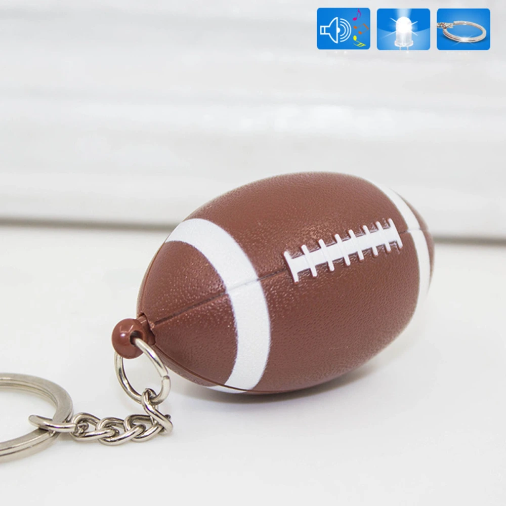 2pcs Rugby Key Chain Creative LED Sound Key Ring for Key Bag Phone (Orange, Coffee, With Button Battery)