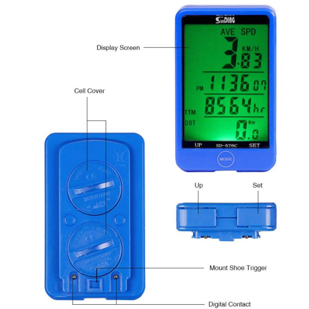 Bike Computer Wireless Stopwatch Bike Speedometer Cycling Odometer Stopwatch LCD Waterproof Computer (Blue)