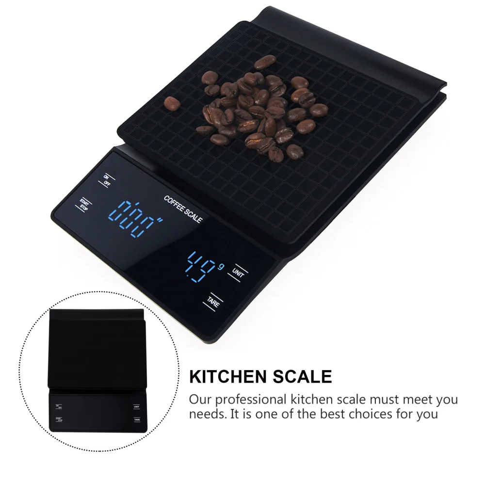 3kg/0.1g Electronic Coffee Scale with Timer High Accuracy Digital Kitchen Scale Timer Coffee Weight Balance without Battery (Black)