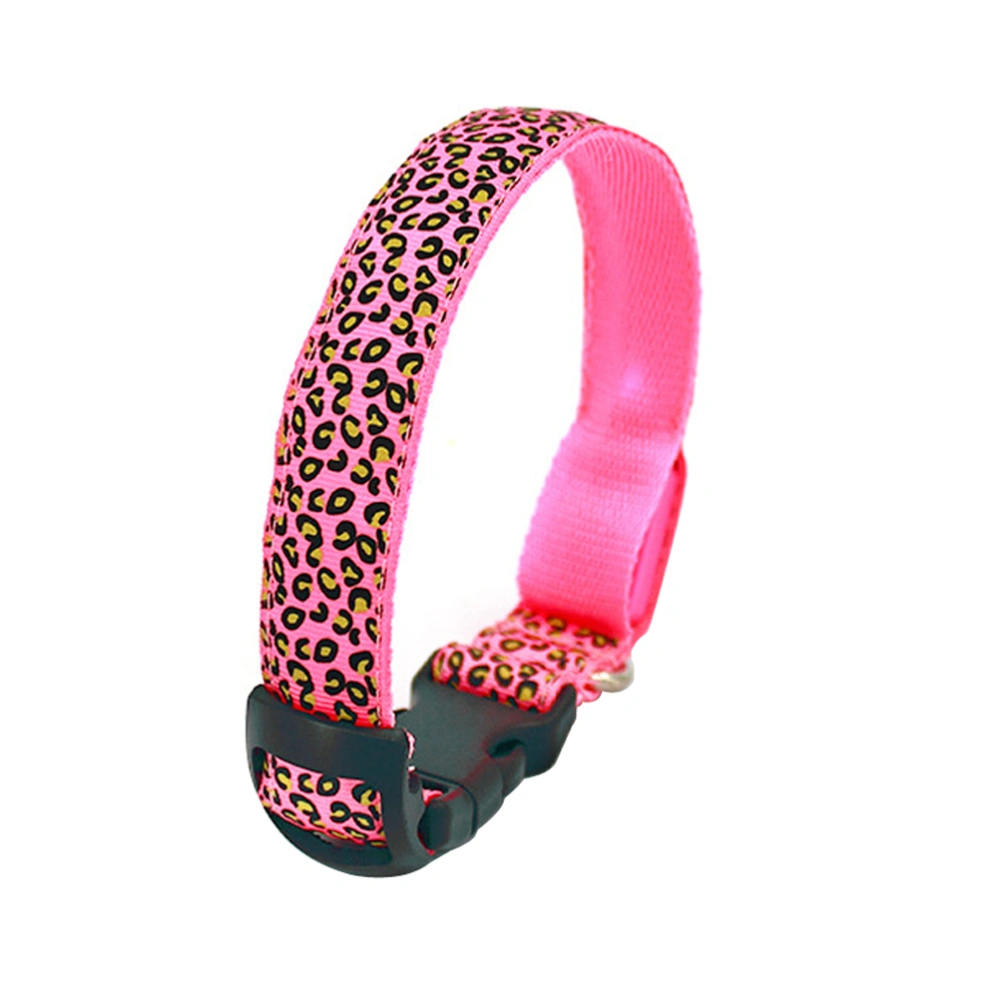 LED Dog Necklace Adjustable Leopard Light up Night Safety Collar for Pet Dogs - Size S (Pink)