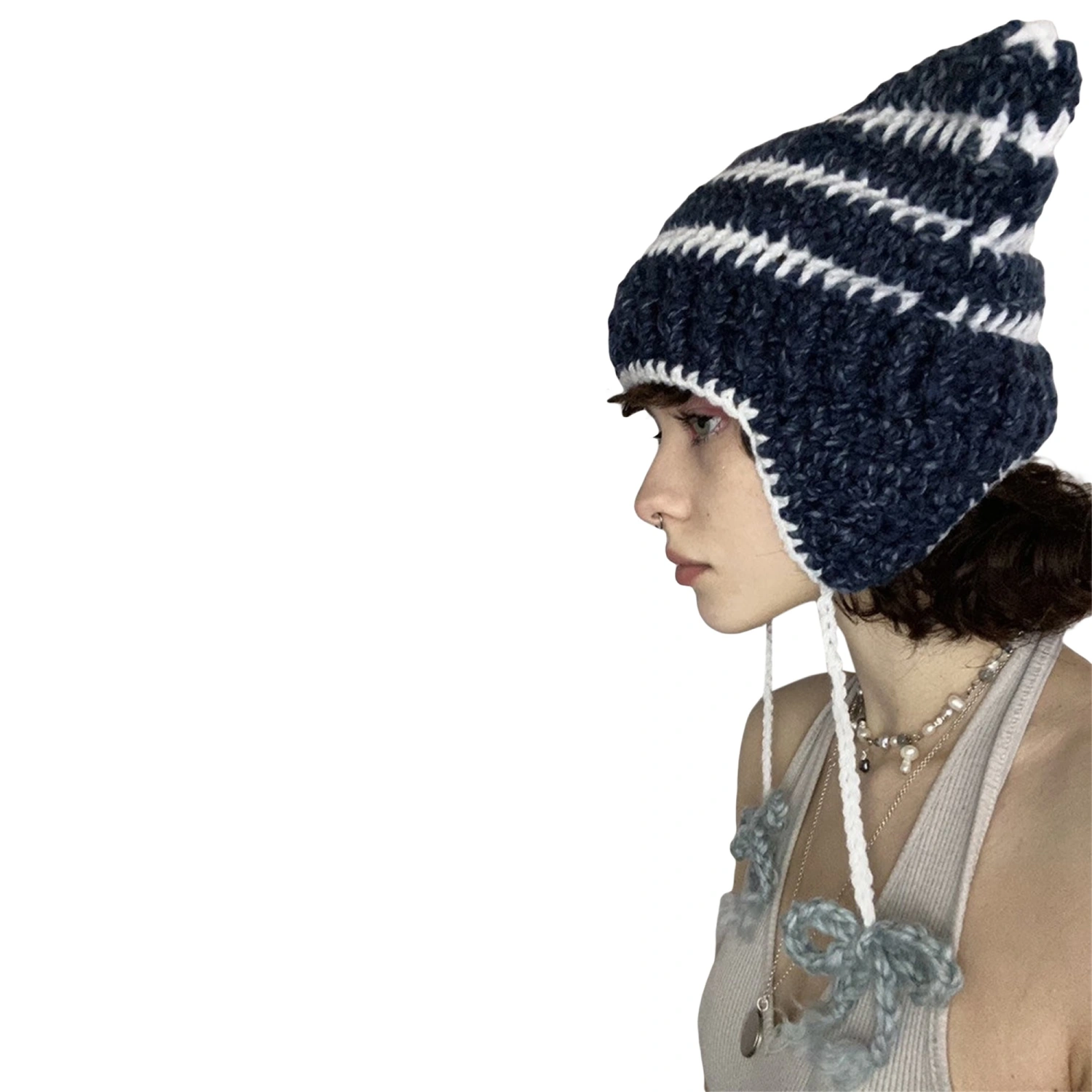 Cat Beanies for Women, Winter Warm Cat Ear Hat Grunge Goth Beanies Crochet Beanie for Outdoor Activities