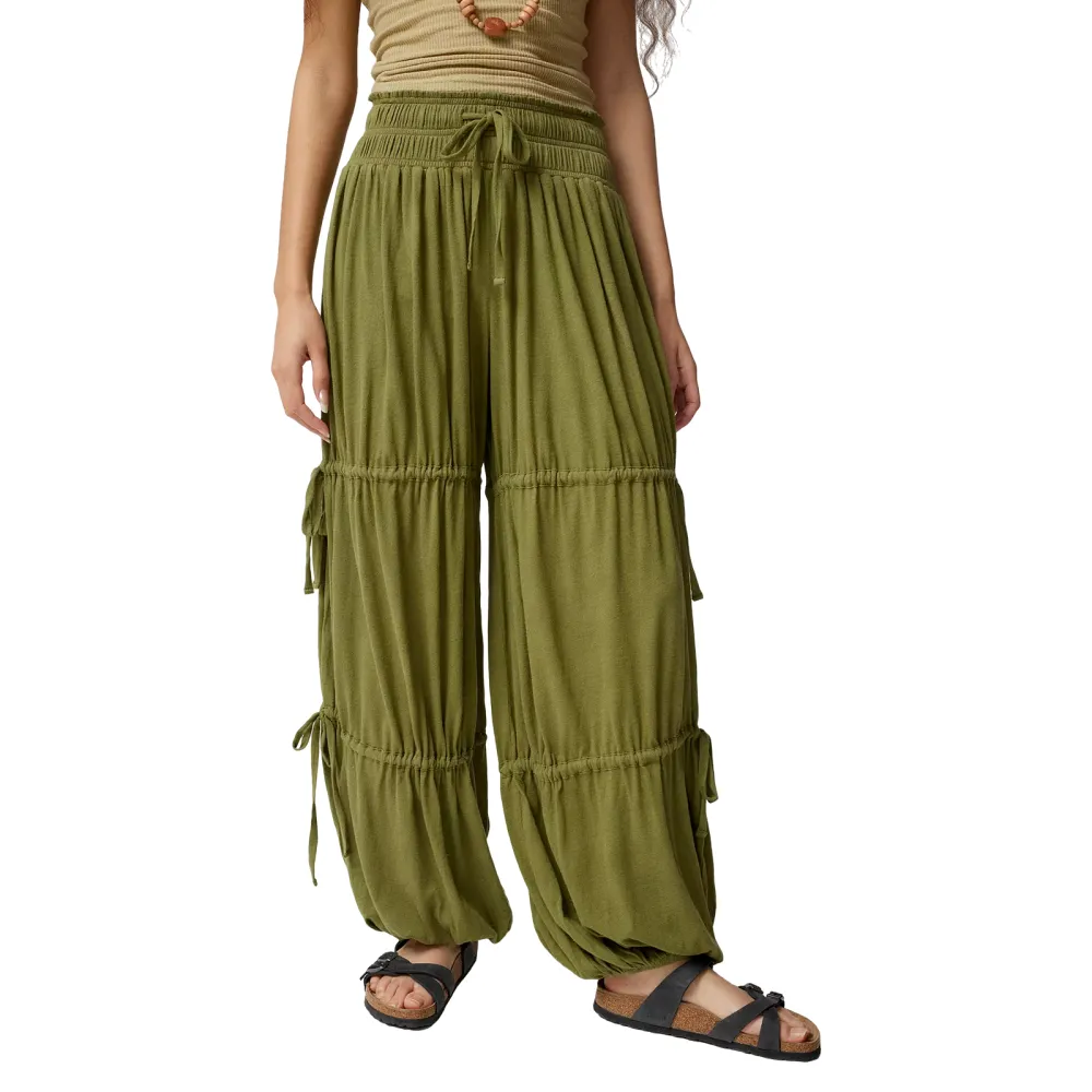 Women Pleated Harem Pants Casual Solid Color Loose Elastic Drawstring High Waist Yoga Trouser Streetwear