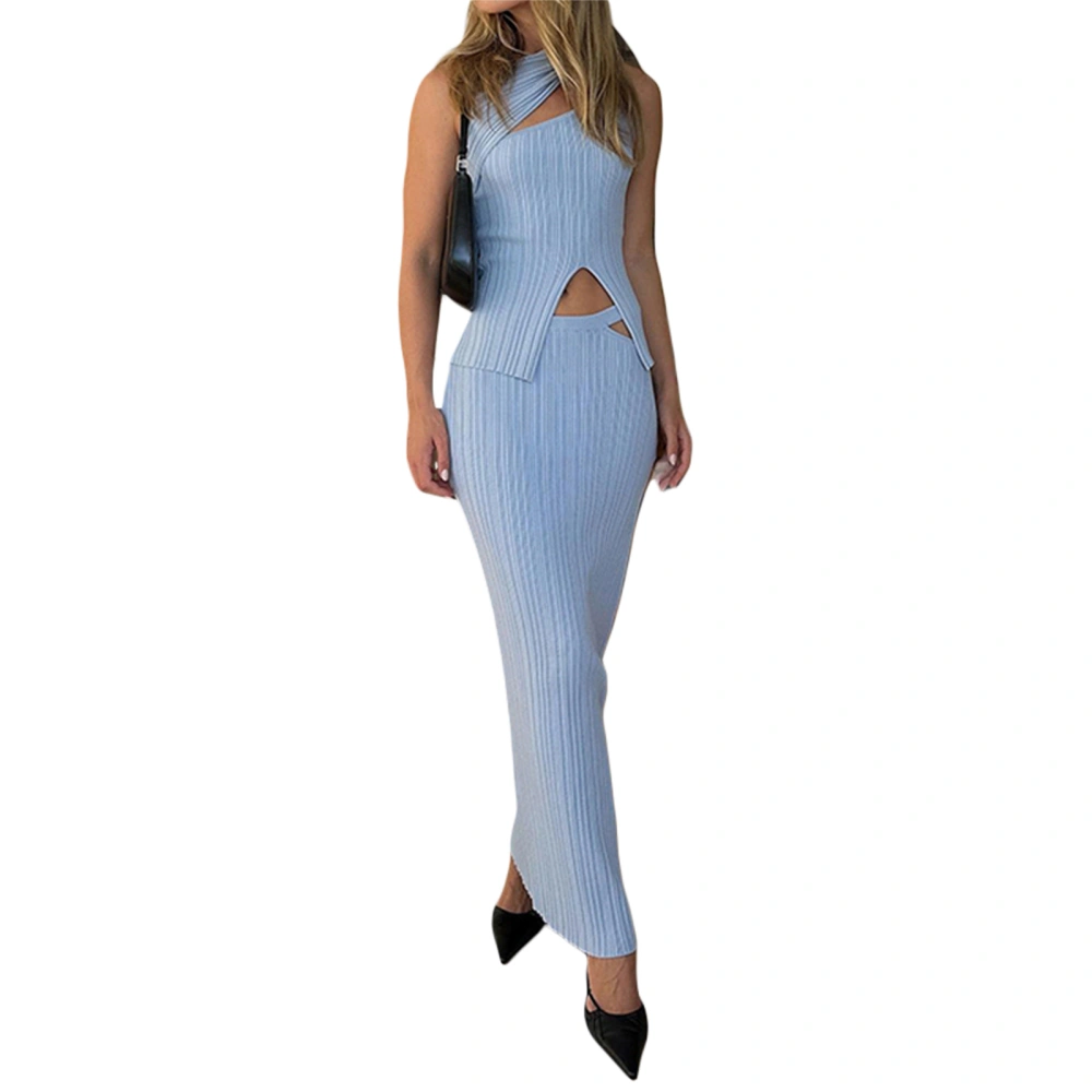 Women's Solid Color Irregular Cutout Vest + High Waist Bodycon Skirt