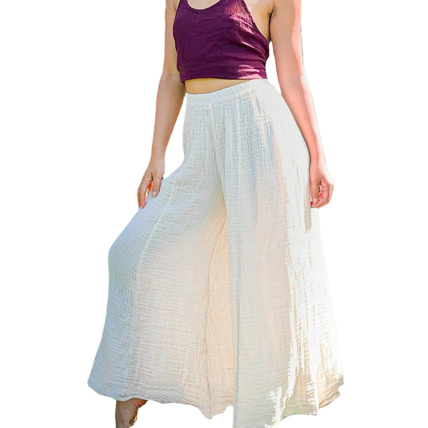 Women's Loose Yoga Pants Solid Color Drawstring Elastic Waist Trousers Wide Leg Pants