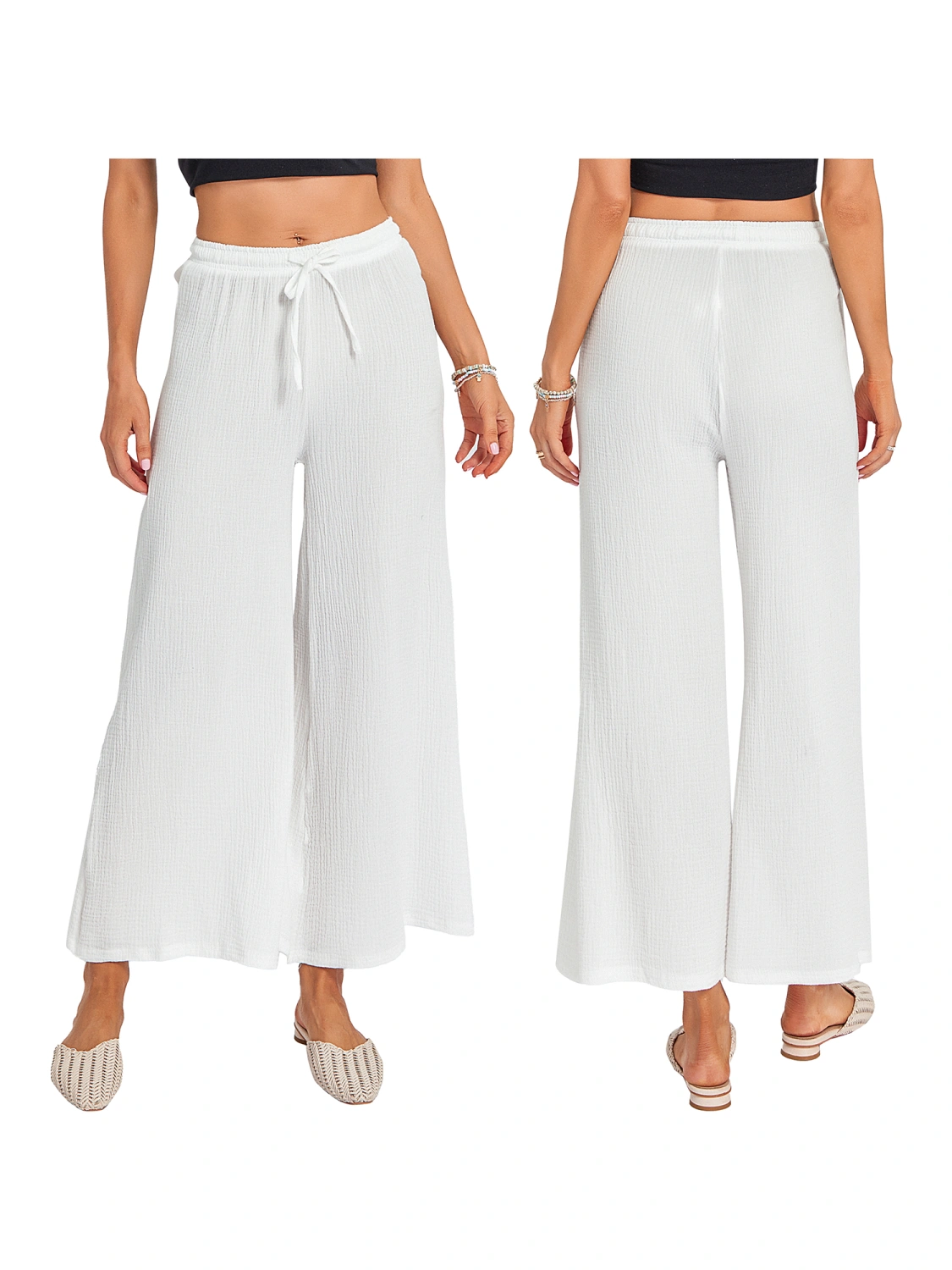 Women's Loose Yoga Pants Solid Color Drawstring Elastic Waist Trousers Wide Leg Pants