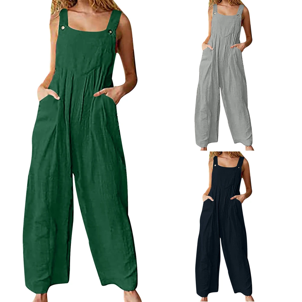 Women Sleeveless Overalls, Solid Color U-shaped Collar One-piece