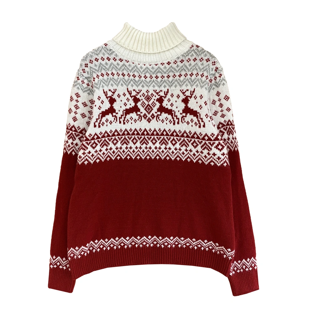 Christmas Unisex Long Sleeve Knitwear, Autumn Winter Men Women Elk Snowflake High Collar Knitted Tops Casual Couples Sweater