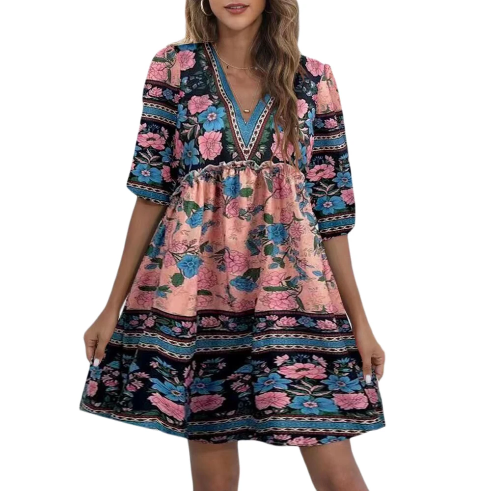 Women Summer Casual Bohemian Dress Ethnic Style Floral Print Dress