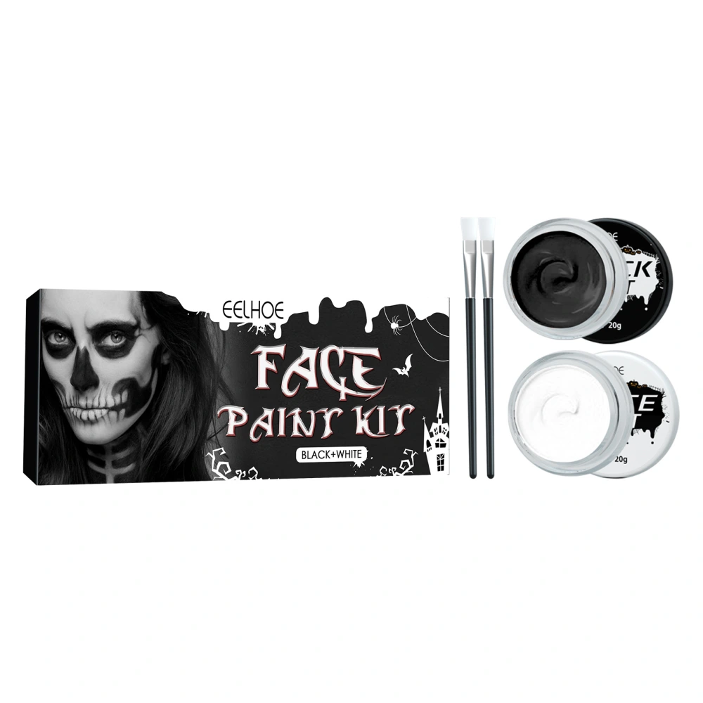 Black White Face Paint Kit, Cosplay Halloween Makeup with Brushes Body Paint for Adults