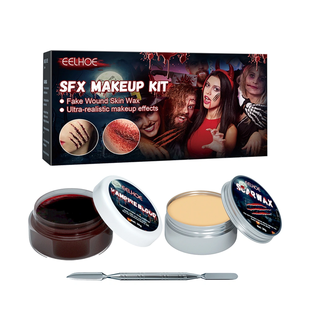 Scar Wax Makeup Kit Halloween Fake Skin 3D Bloody Special Effect Party Cosplay Fake Wound Molding Skin Wax with Spatula Tool