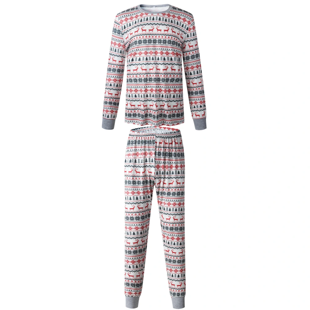 Family Matching Christmas Sleepwear Cute Cartoon Elk Print Costume Long-Sleeved Top and Pants Suit