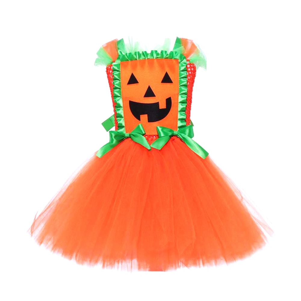 Halloween Pumpkin Costume for Girls Cute Pumpkin Tulle Dress Candy Bag Hair Clip Set Party Prop for Kids