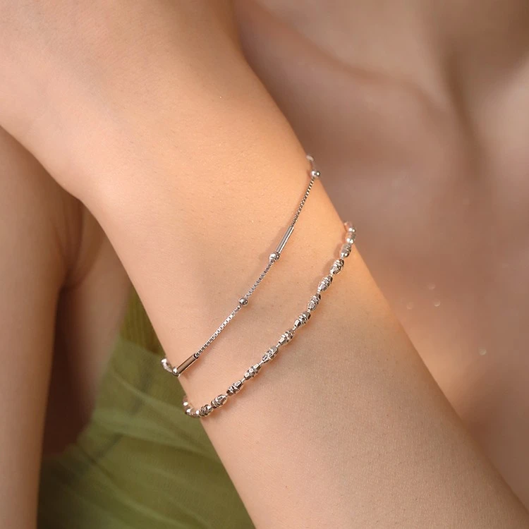 925 Sterling Silver Geometric Cut Rice Ball Bracelet