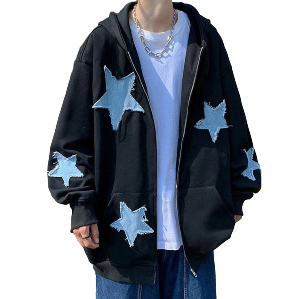 Women Zip Hoodies Star Pattern Casual Sweatshirt Jacket with Pocket