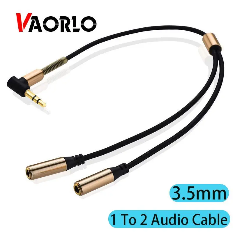 VAORLO 1PCS 3.5mm 1 To 2 Dual Y Audio Headset Jack Splitter Share Cable Adapter Golden Connector Earpiec