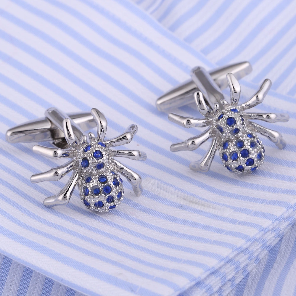 Blue Crystal Spider Shape Cufflink